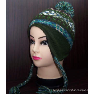 Custom Pattern New Asian Style Knitted Beanie Hat with Earflap (1-2272/73/74/76)